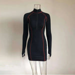 Tight stretch elastic collar zipper long sleeve dress - EX-STOCK CANADA