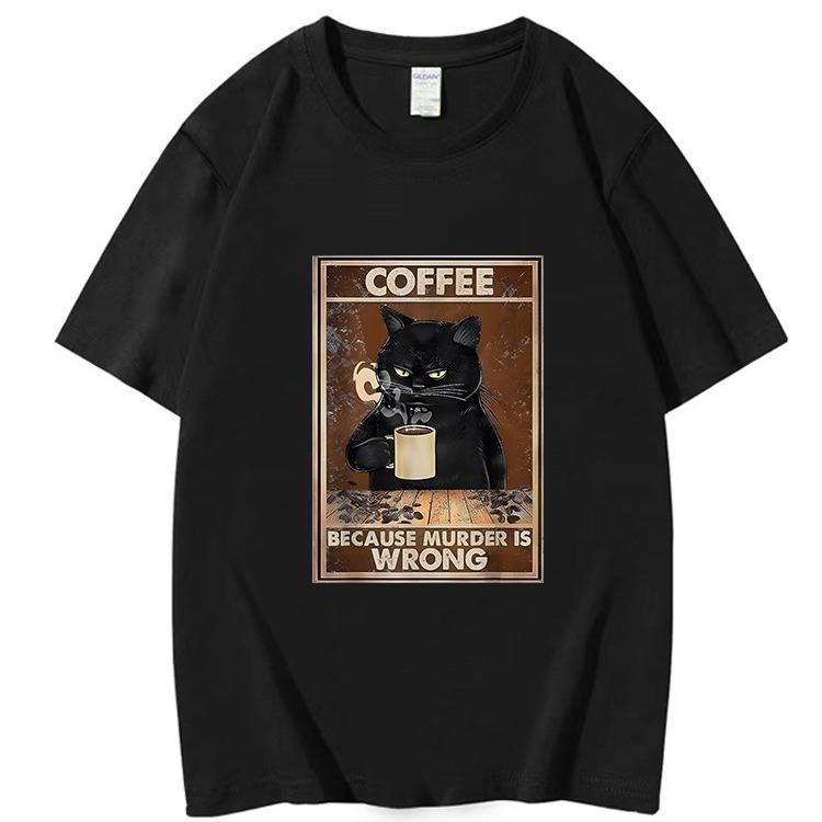 Trendy Short Sleeve Cat Poster Printed Unisex Casual T-shirt - EX-STOCK CANADA