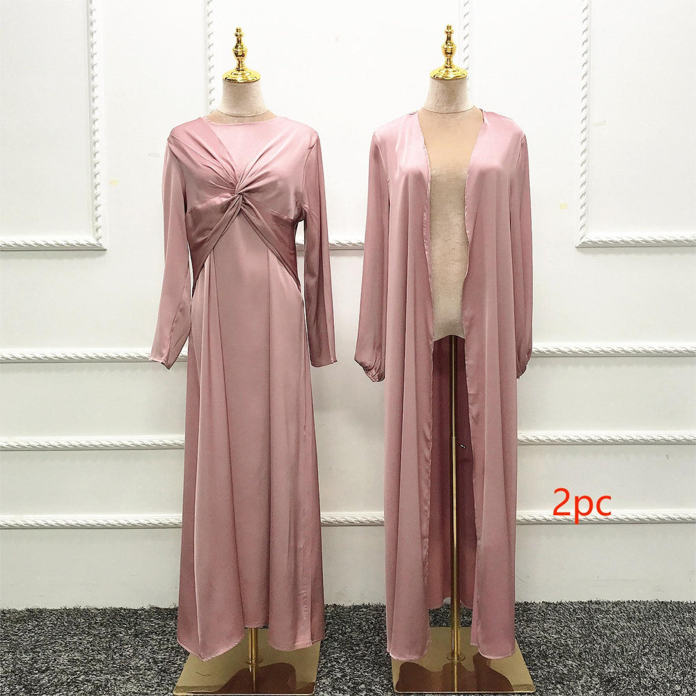 Turkey Dubai Fashion Solid Color Two-piece Set Dress Cardigan Suit - EX-STOCK CANADA