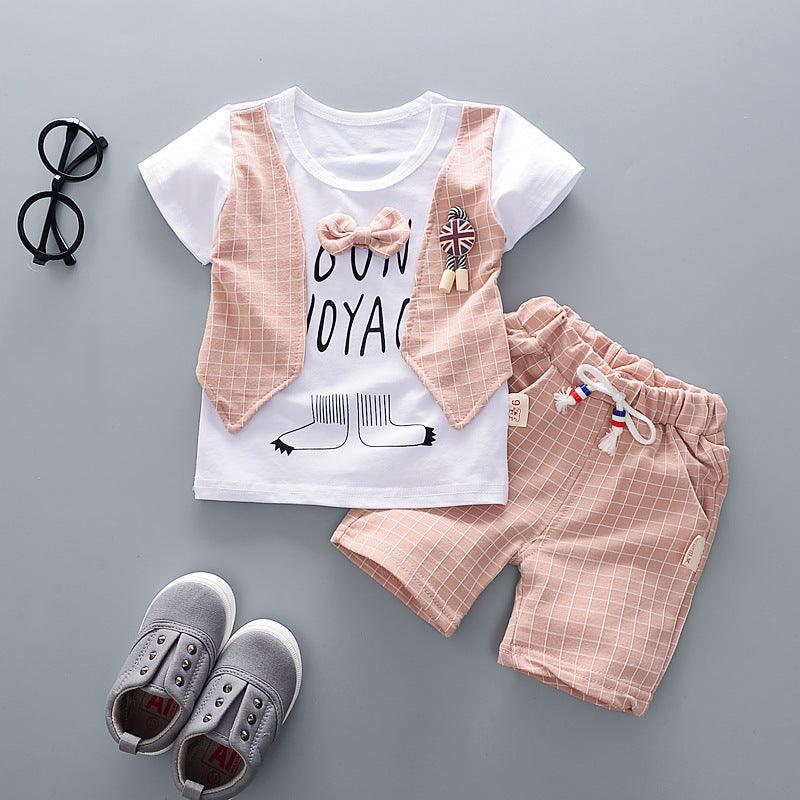Two-piece Children's Suit With Short Sleeve Shorts And Suspenders Top Shirt - EX-STOCK CANADA