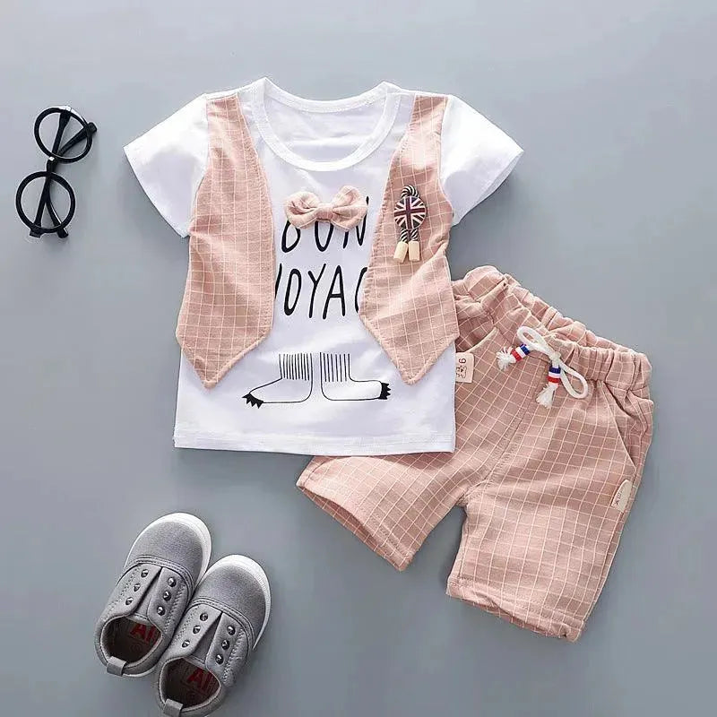 Two-piece Children's Suit With Short Sleeve Shorts And Suspenders Top Shirt - EX-STOCK CANADA