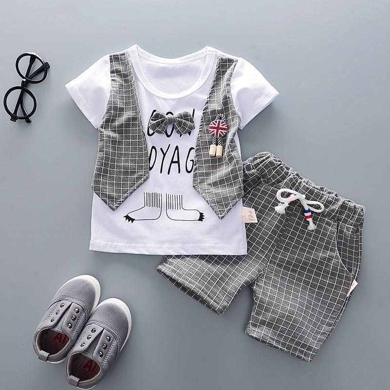 Two-piece Children's Suit With Short Sleeve Shorts And Suspenders Top Shirt - EX-STOCK CANADA