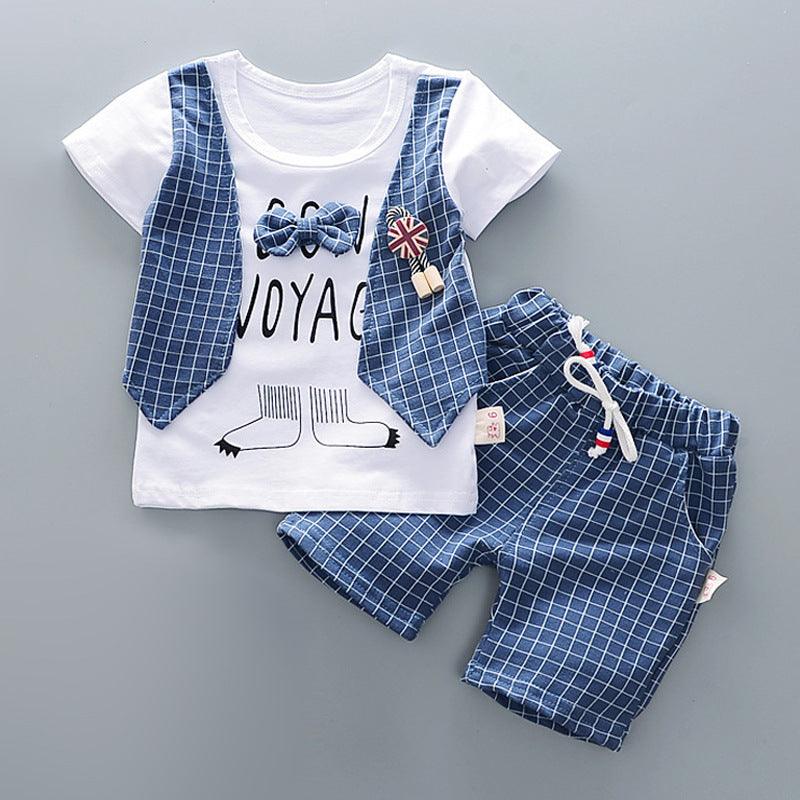 Two-piece Children's Suit With Short Sleeve Shorts And Suspenders Top Shirt - EX-STOCK CANADA