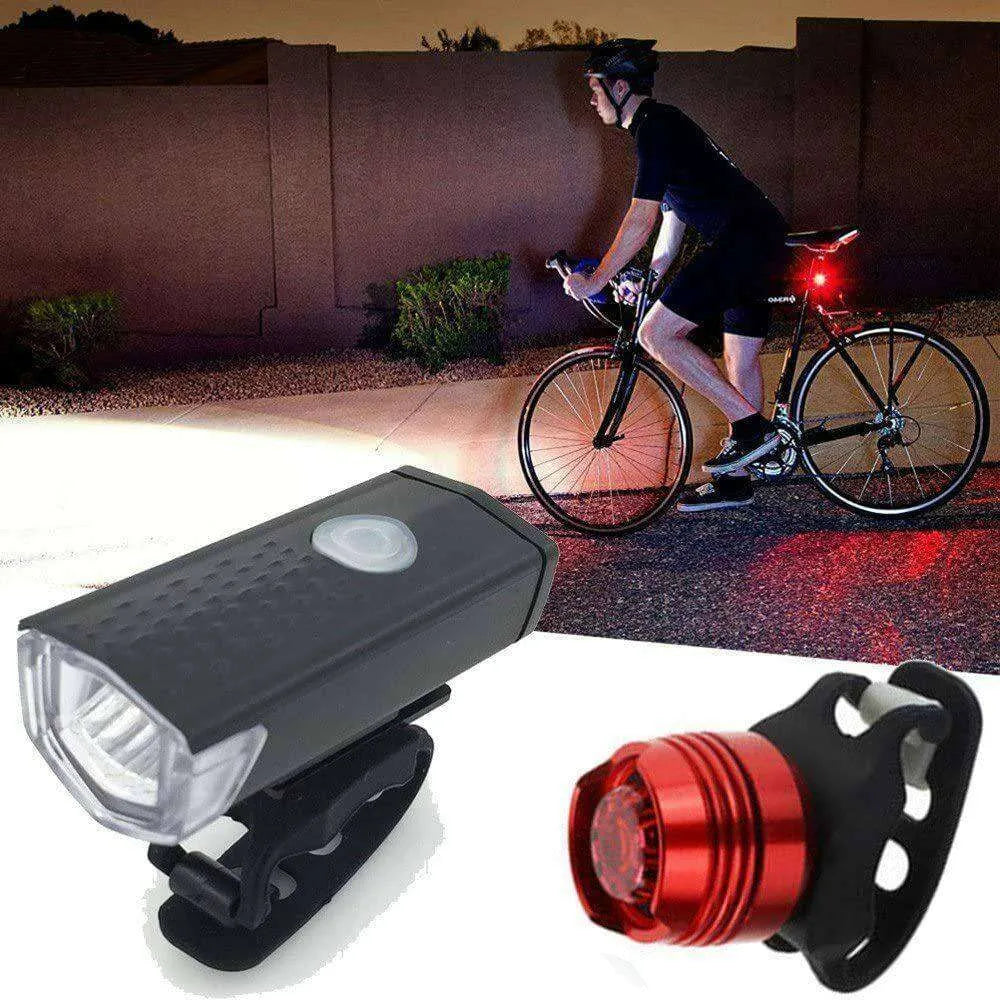 USB Rechrg LED Bike Headlt Front Rear Lamp Cycling - EX-STOCK CANADA