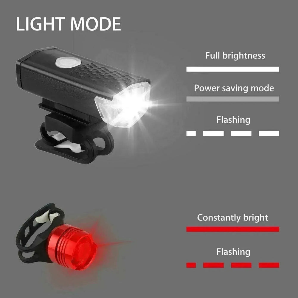 USB Rechrg LED Bike Headlt Front Rear Lamp Cycling - EX-STOCK CANADA