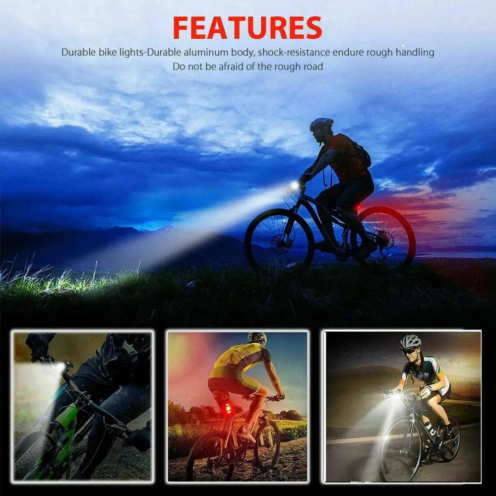 USB Rechrg LED Bike Headlt Front Rear Lamp Cycling - EX-STOCK CANADA