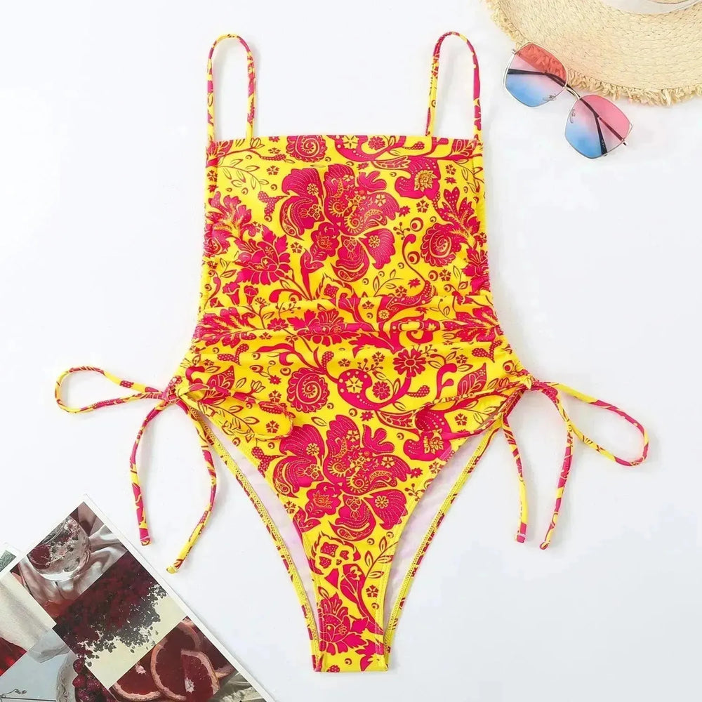 Vacation Style Drawstring Slimming Sexy One Piece Swimsuit - EX-STOCK CANADA