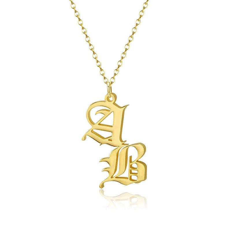 Vintage Old English Double Initial Letter Pendant Necklace Jewelry For Women Custom - EX-STOCK CANADA