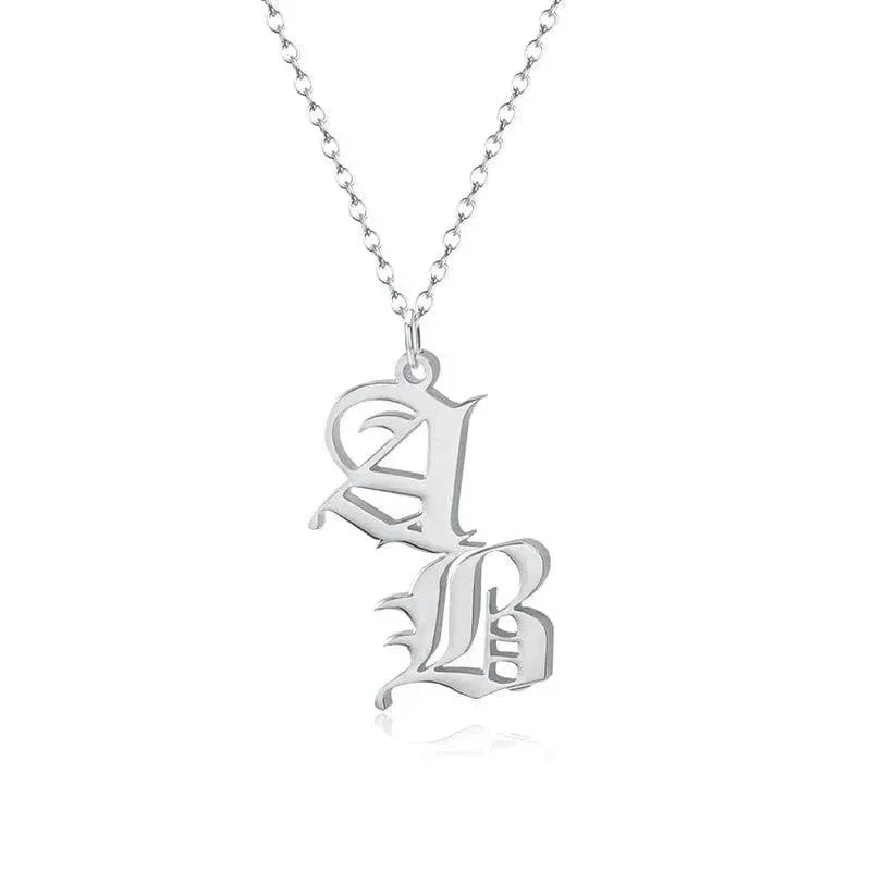 Vintage Old English Double Initial Letter Pendant Necklace Jewelry For Women Custom - EX-STOCK CANADA