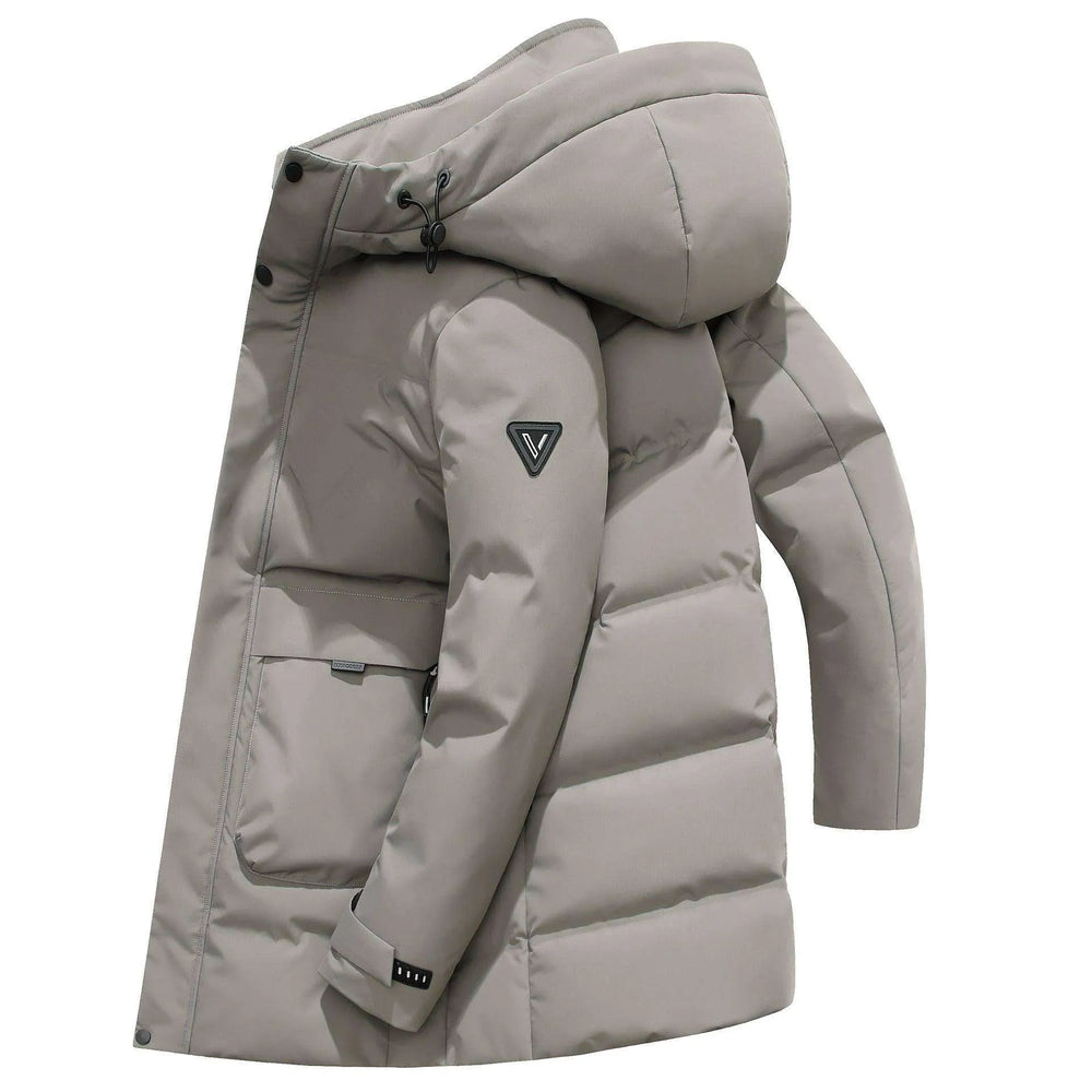 White Duck Down Hooded Warm Jacket Medium Length Down Jacket - EX-STOCK CANADA