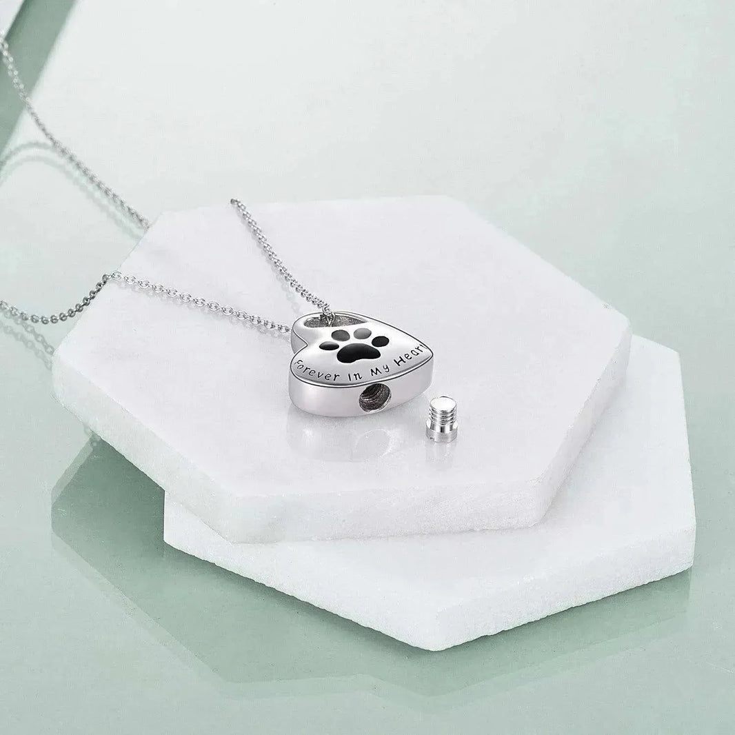 White Gold Plated Sterling 925 Silver Pet Paw Urn Necklace - EX-STOCK CANADA