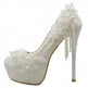 White Lace Flower High Heels Tassel Bridal Wedding Bridesmaid Shoes - EX-STOCK CANADA