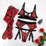 Wild Leopard Print Mesh Hollow Lingerie Stockings Sexy Lingerie Set - EX-STOCK CANADA