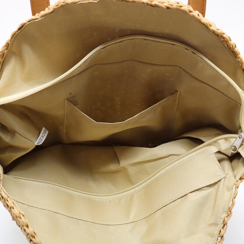 Women Boho Woven Handbag Summer Beach Tote Straw Bag Round Rattan Shoulder - EX-STOCK CANADA
