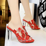 Women High Heels Shoes Transparent Crystal Flower Sandals - EX-STOCK CANADA