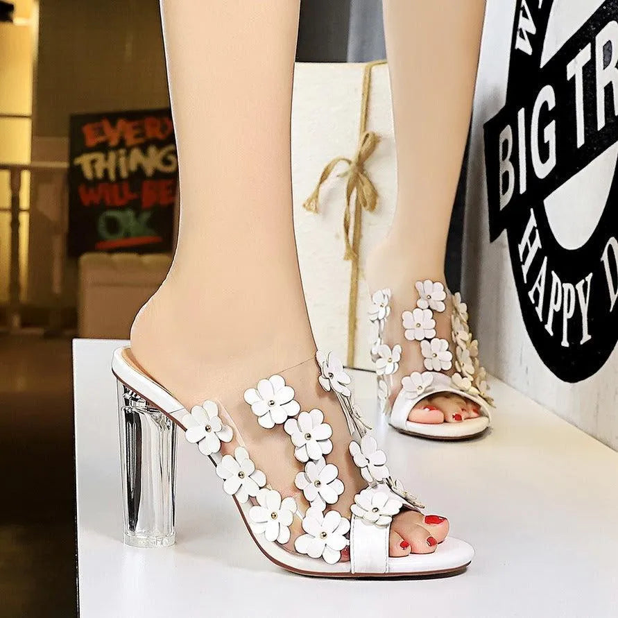 Women High Heels Shoes Transparent Crystal Flower Sandals - EX-STOCK CANADA