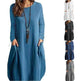 Women's Autumn Cotton And Linen Loose Casual Solid Color Long-sleeved Dress - EX-STOCK CANADA