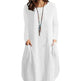 Women's Autumn Cotton And Linen Loose Casual Solid Color Long-sleeved Dress - EX-STOCK CANADA