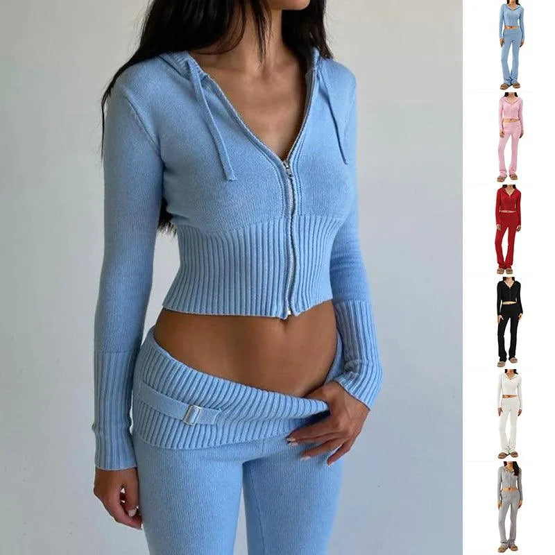 Women's Comfortable Hoodie Leisure Sexy Long Sleeve Sweater And High Waist Long Pants Suit - EX-STOCK CANADA