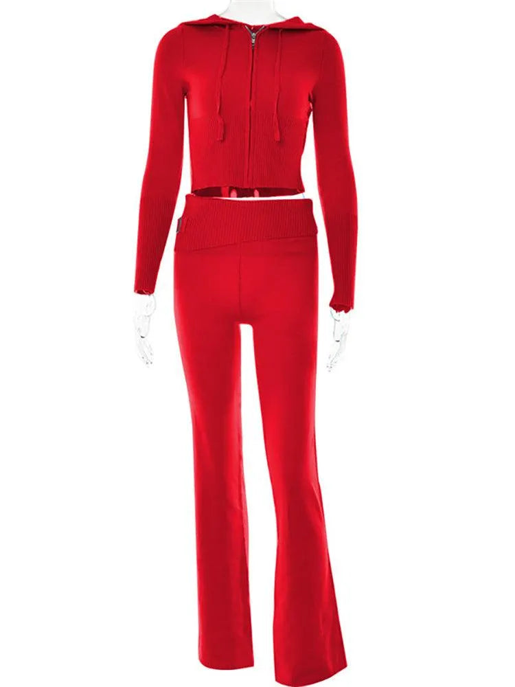 Women's Comfortable Hoodie Leisure Sexy Long Sleeve Sweater And High Waist Long Pants Suit - EX-STOCK CANADA