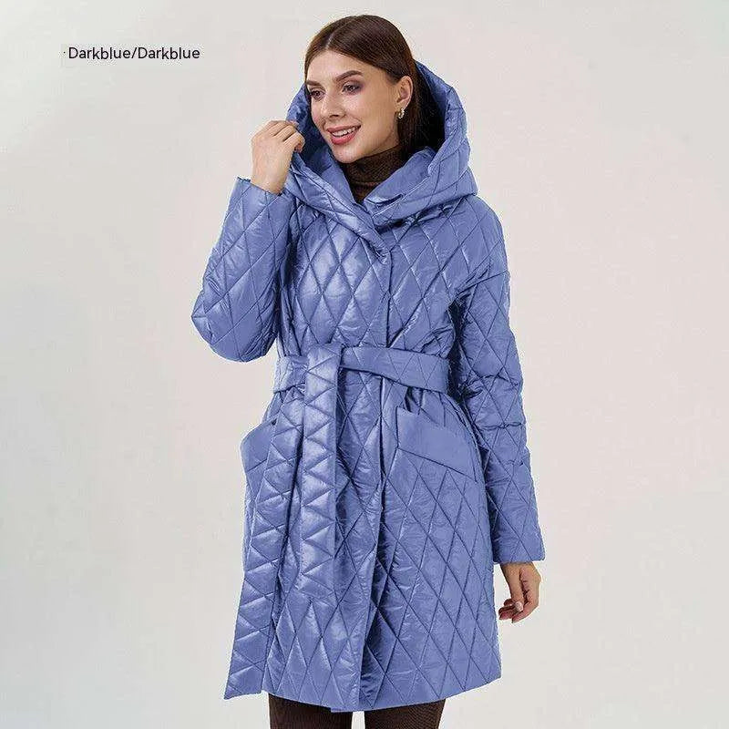 Women's Cotton-padded Jacket Slim-fit Lace Up Lapel Long-sleeved Coat - EX-STOCK CANADA