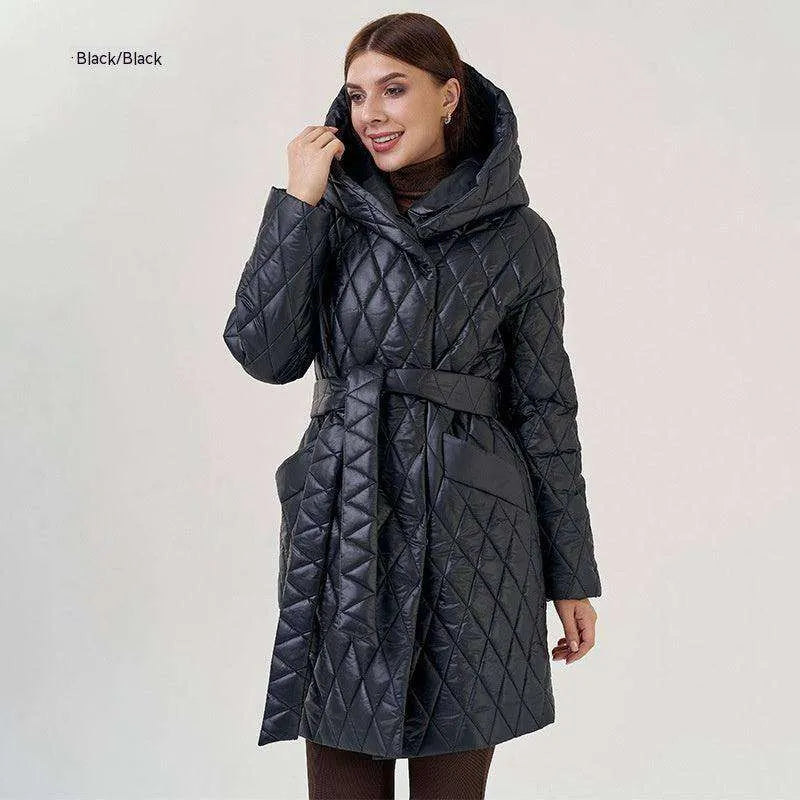 Women's Cotton-padded Jacket Slim-fit Lace Up Lapel Long-sleeved Coat - EX-STOCK CANADA