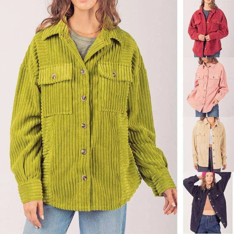 Women's Fashion Big Pit Strip Large Pocket Shirt Coat - EX-STOCK CANADA