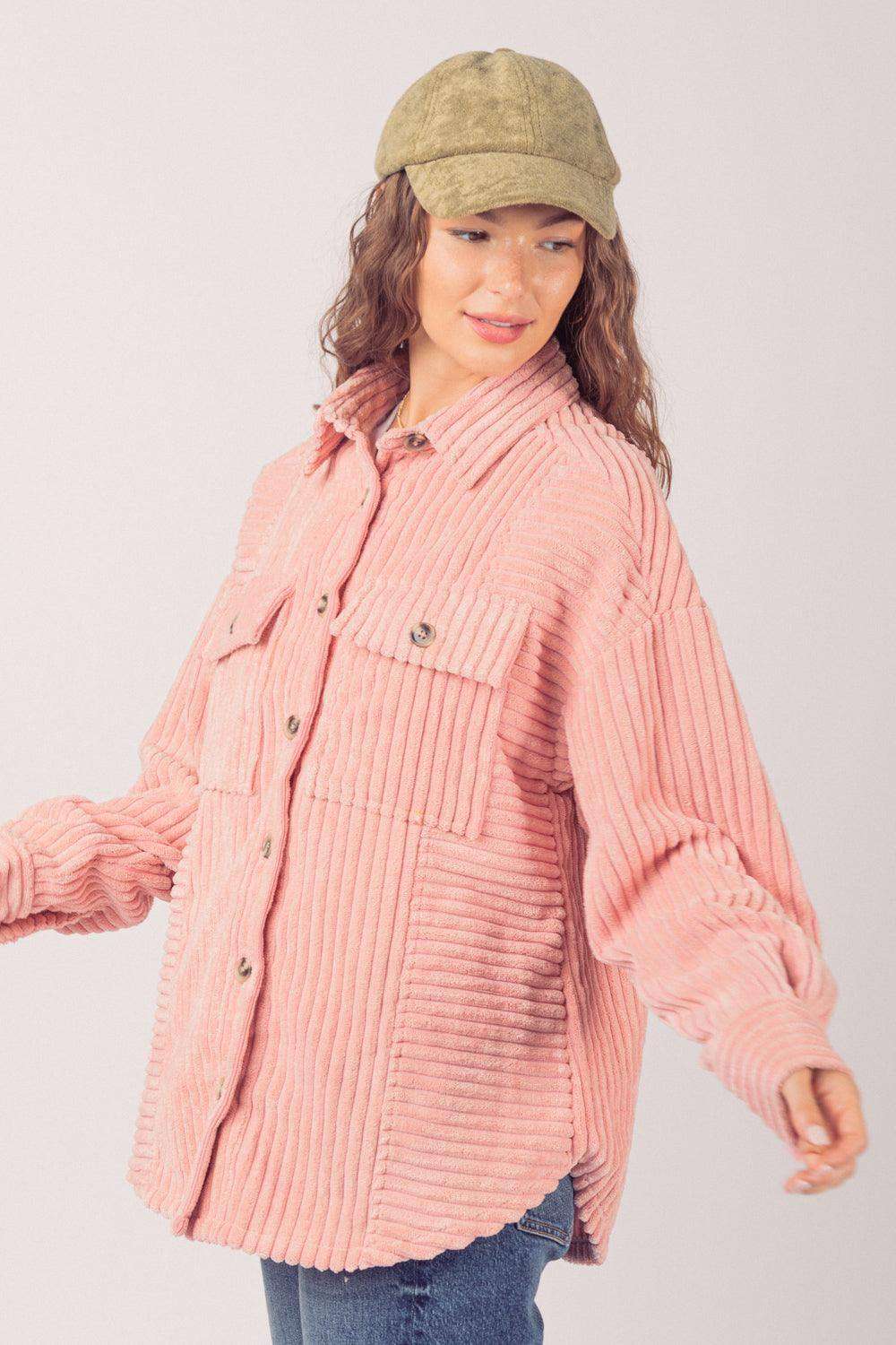 Women's Fashion Big Pit Strip Large Pocket Shirt Coat - EX-STOCK CANADA