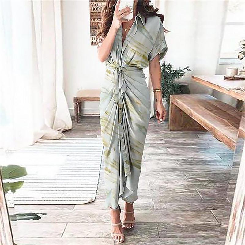 Women's Fashion Printed Temperament Loose Casual Lace-up Dress - EX-STOCK CANADA