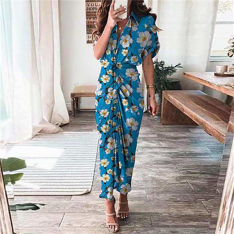 Women's Fashion Printed Temperament Loose Casual Lace-up Dress - EX-STOCK CANADA