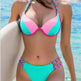 Women's Fashion Temperament Color Matching Triangle High Waist Bikini Swimsuit Two-piece - EX-STOCK CANADA