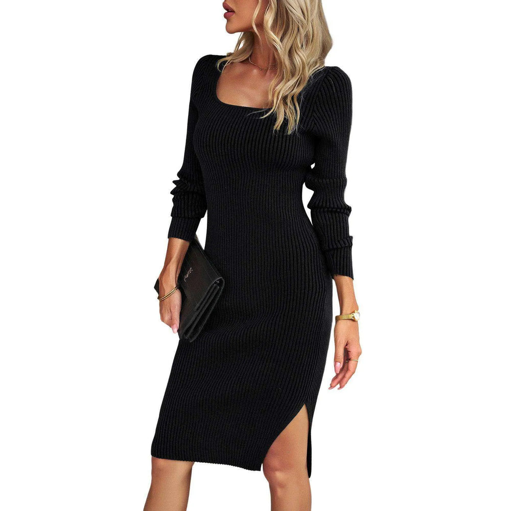 Women's Fashion Temperament Square Collar Woolen Dress - EX-STOCK CANADA