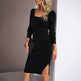 Women's Fashion Temperament Square Collar Woolen Dress - EX-STOCK CANADA