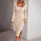 Women's Fashion Temperament Square Collar Woolen Dress - EX-STOCK CANADA