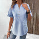 Women's Fashion V-neck Asymmetric Stripes Patchwork Top - EX-STOCK CANADA