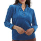 Women's Fashion V-neck Pleuche Long Sleeve Shirt Top - EX-STOCK CANADA