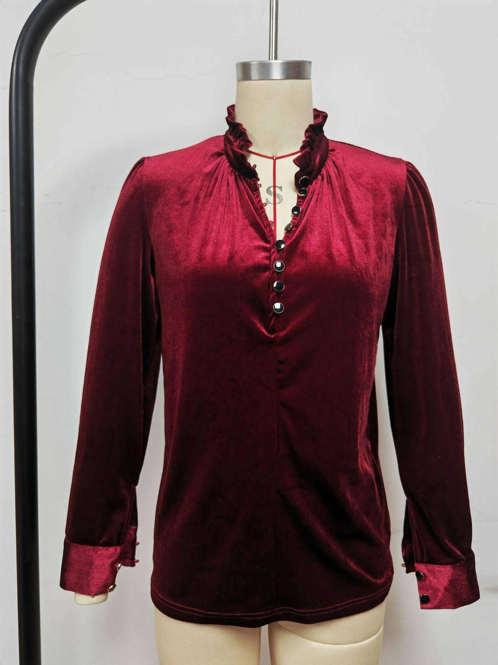 Women's Fashion V-neck Pleuche Long Sleeve Shirt Top - EX-STOCK CANADA