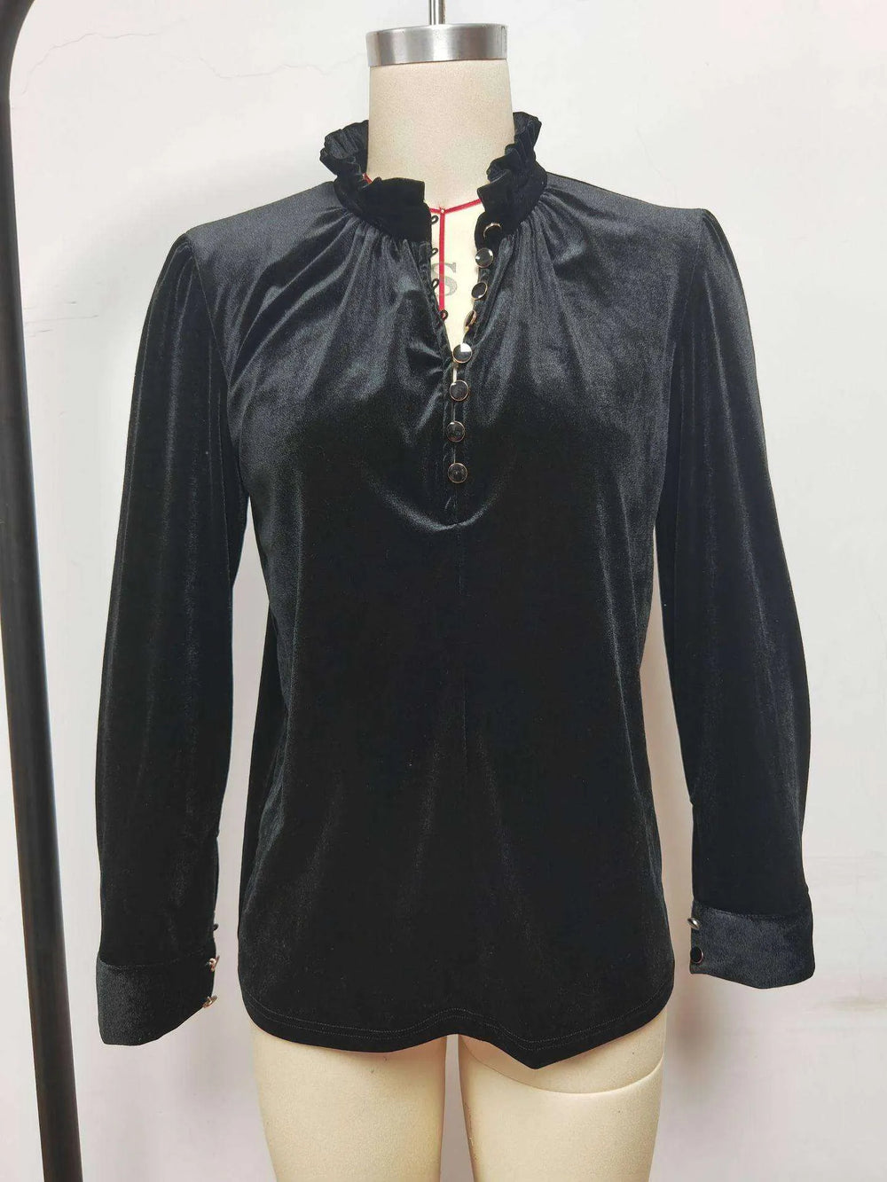 Women's Fashion V-neck Pleuche Long Sleeve Shirt Top - EX-STOCK CANADA