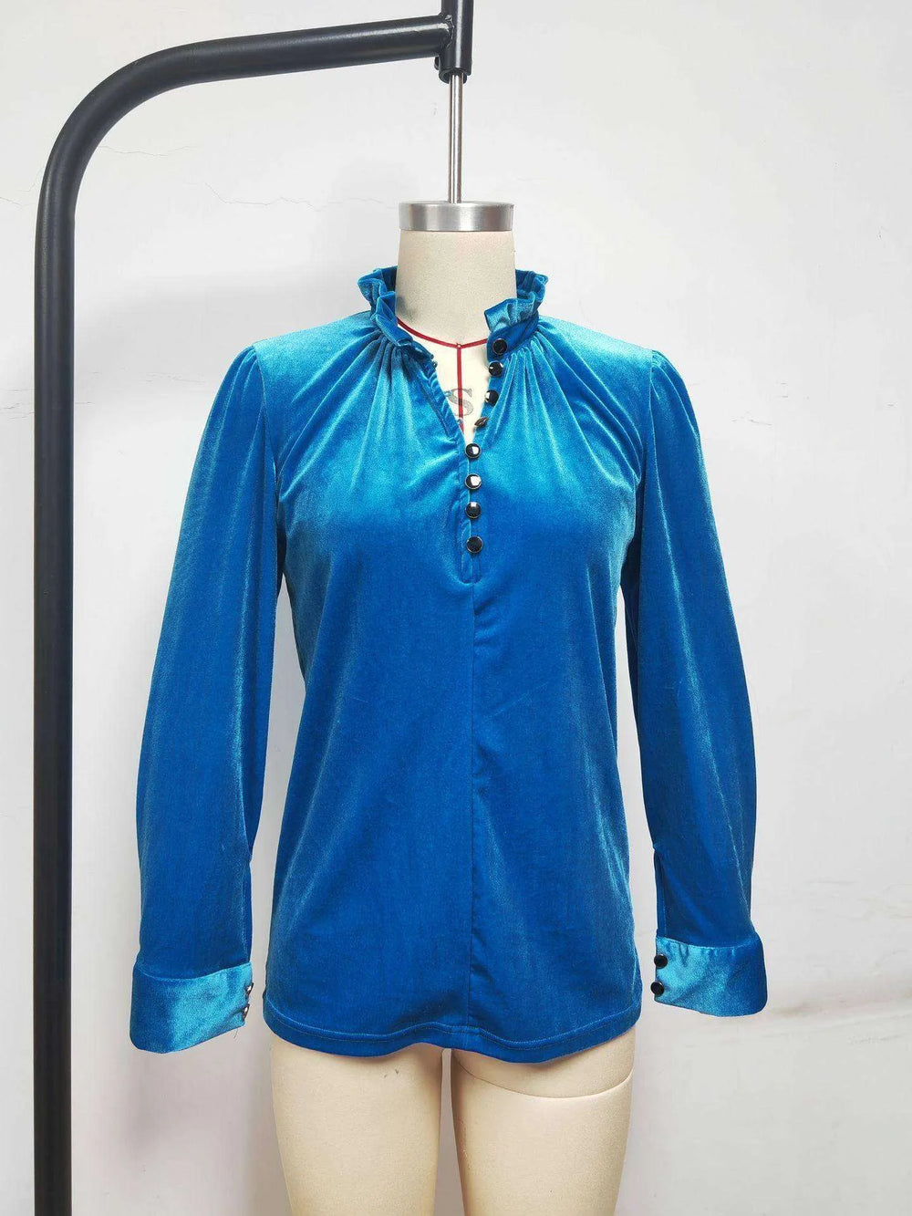 Women's Fashion V-neck Pleuche Long Sleeve Shirt Top - EX-STOCK CANADA