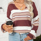 Women's Fashionable Loose Striped V-neck Long-sleeved Sweater - EX-STOCK CANADA