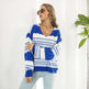 Women's Fashionable Loose Striped V-neck Long-sleeved Sweater - EX-STOCK CANADA