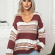 Women's Fashionable Loose Striped V-neck Long-sleeved Sweater - EX-STOCK CANADA