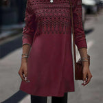 Women's Fashionable Printed Long-sleeved Mid-length Knitted Top - EX-STOCK CANADA