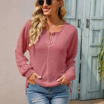 Women's Fashionable Round Neck Waffle Knitted Pullover - EX-STOCK CANADA