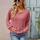 Women's Fashionable Round Neck Waffle Knitted Pullover - EX-STOCK CANADA