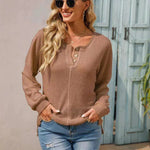 Women's Fashionable Round Neck Waffle Knitted Pullover - EX-STOCK CANADA