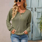 Women's Fashionable Round Neck Waffle Knitted Pullover - EX-STOCK CANADA