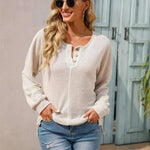 Women's Fashionable Round Neck Waffle Knitted Pullover - EX-STOCK CANADA