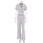 Women's Fashionable Simple Solid Color Short-sleeved Trousers Pajamas Two-piece Set - EX-STOCK CANADA