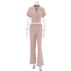 Women's Fashionable Simple Solid Color Short-sleeved Trousers Pajamas Two-piece Set - EX-STOCK CANADA